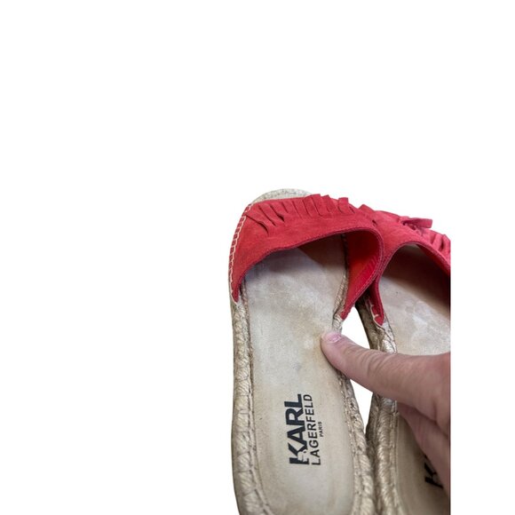 Karl Lagerfeld Womens Red Suede Fringe Espadrille Sandals Size 11 SKU8125 - Picture 10 of 11